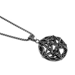 Jasseron-ketting met Pentagram Hanger Heren Staal 316L - Slang Design
