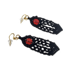 Verguld RVS Micro Macramé Haakoorbellen met Rode Carneool Agaat  Dames