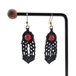 Verguld RVS Micro Macramé Haakoorbellen met Rode Carneool Agaat  Dames