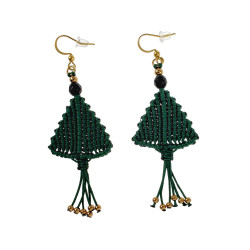 Haakoorbellen Dames - Verguld RVS - Micro Macramé Kerst Oorbellen