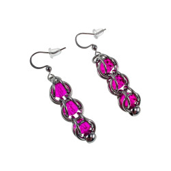 Dames RVS Haakoorbellen met Fuchsia Kristalen- Handgemaakt door esde2