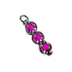 Dames RVS Schakelhanger met Drie Fuchsia Kristallen - Handgemaakt