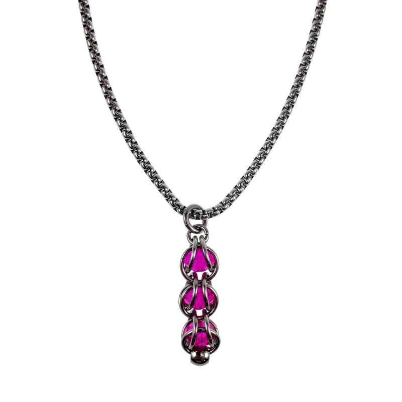Dames RVS Jasseron-ketting + Fuchsia Kristallen Hanger - Handgemaakt