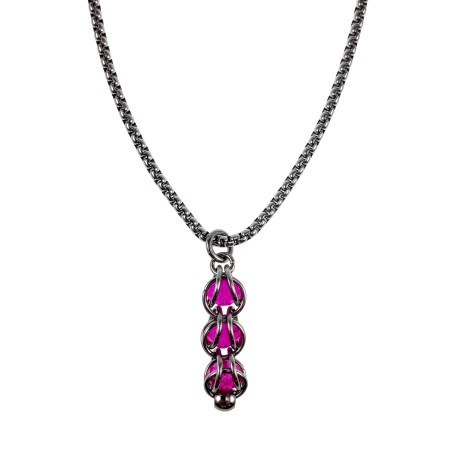 Dames RVS Jasseron-ketting + Fuchsia Kristallen Hanger - Handgemaakt