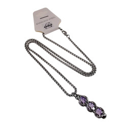 Dames RVS Jasseron-ketting + Paarse Kristallen Hanger - Handgemaakt