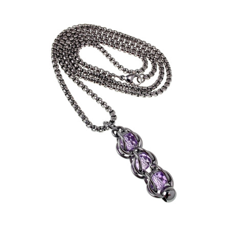 Dames RVS Jasseron-ketting + Paarse Kristallen Hanger - Handgemaakt