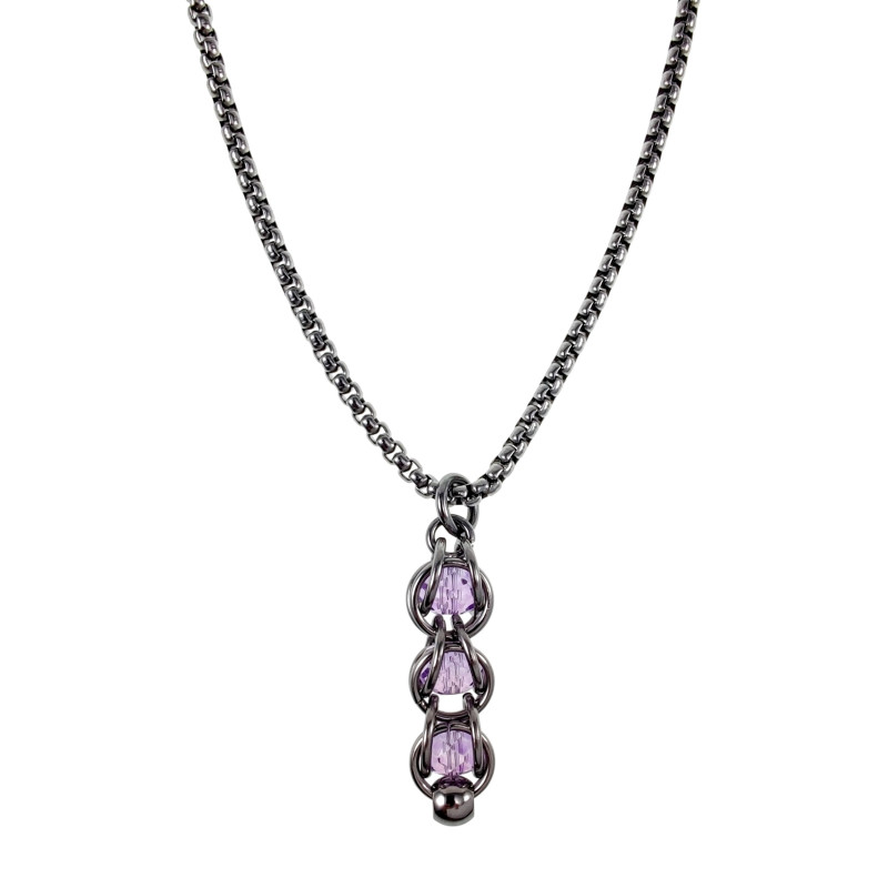 Dames RVS Jasseron-ketting + Paarse Kristallen Hanger - Handgemaakt