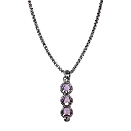 Dames RVS Jasseron-ketting + Paarse Kristallen Hanger - Handgemaakt