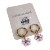 ∅14mm Verguld RVS Oorbellen Paarse Gefacetteerde Kristallen Bloemhanger
