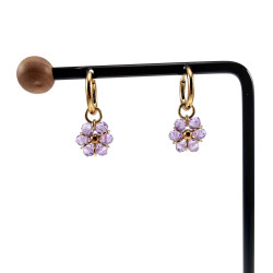 ∅14mm Verguld RVS Oorbellen Paarse Gefacetteerde Kristallen Bloemhanger