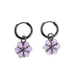 ∅14mm - RVS Oorbellen Paarse Gefacetteerde Kristallen Bloemhanger