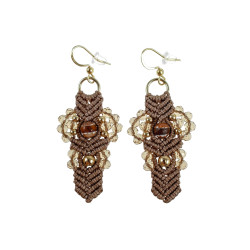 Verguld RVS - Bruine Micro-Macramé Haakoorbellen met Agaatsteen Dames
