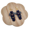Verguld RVS - Donkerblauw Micro-Macramé Haakoorbellen met Agaatsteen