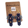 Verguld RVS - Donkerblauw Micro-Macramé Haakoorbellen met Agaatsteen