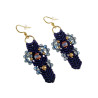 Verguld RVS - Donkerblauw Micro-Macramé Haakoorbellen met Agaatsteen