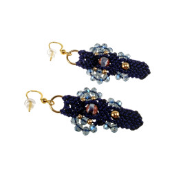 Verguld RVS - Donkerblauw Micro-Macramé Haakoorbellen met Agaatsteen