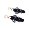 Verguld RVS - Donkerblauw Micro-Macramé Haakoorbellen met Agaatsteen
