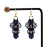 Verguld RVS - Donkerblauw Micro-Macramé Haakoorbellen met Agaatsteen