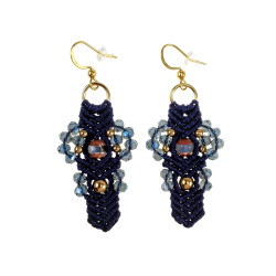 Verguld RVS - Donkerblauw Micro-Macramé Haakoorbellen met Agaatsteen