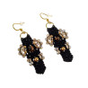 Verguld RVS - Zwarte Micro-Macramé Haakoorbellen met Tijgeroogsteen
