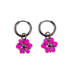 ∅14mm - RVS Oorbellen Fuchsia Gefacetteerde Kristallen Bloemhanger