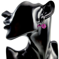∅14mm - RVS Oorbellen Fuchsia Gefacetteerde Kristallen Bloemhanger