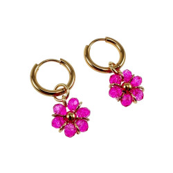 ∅14mm Verguld RVS Oorbellen Fuchsia Gefacetteerde Kristallen Bloemhanger