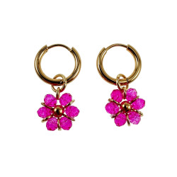 ∅14mm Verguld RVS Oorbellen Fuchsia Gefacetteerde Kristallen Bloemhanger