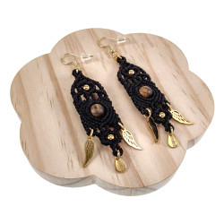 Verguld RVS Micro-Macramé Oorbellen met Tijgeroog - Engelenvleugels