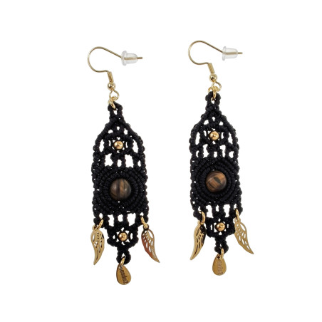 Verguld RVS Micro-Macramé Oorbellen met Tijgeroog - Engelenvleugels