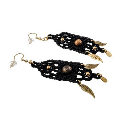 Verguld RVS Micro-Macramé Oorbellen met Tijgeroog - Engelenvleugels
