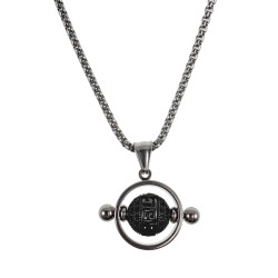 Unisex - RVS Opengewerkte Hanger met  Antraciet Kraal - Griekse Desing