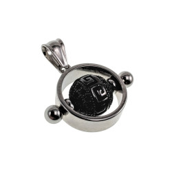 Unisex - RVS Opengewerkte Hanger met  Antraciet Kraal - Griekse Desing