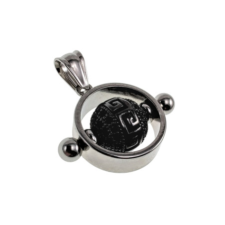 Unisex - RVS Opengewerkte Hanger met  Antraciet Kraal - Griekse Desing