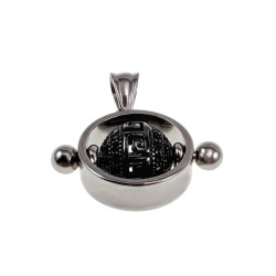 Unisex - RVS Opengewerkte Hanger met  Antraciet Kraal - Griekse Desing