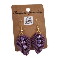 Verguld RVS - Paarse Micro-Macramé Blad Oorbellen met Drakenaderagaat