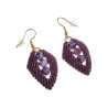 Verguld RVS - Paarse Micro-Macramé Blad Oorbellen met Drakenaderagaat