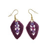 Verguld RVS - Paarse Micro-Macramé Blad Oorbellen met Drakenaderagaat