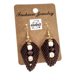 Verguld RVS Donkerbruine Micro-Macramé Blad Oorbellen met Natuurstenen
