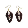 Verguld RVS Donkerbruine Micro-Macramé Blad Oorbellen met Natuurstenen