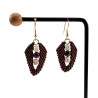 Verguld RVS Donkerbruine Micro-Macramé Blad Oorbellen met Natuurstenen