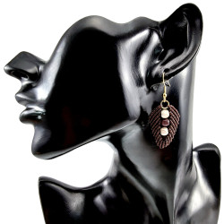 Verguld RVS Donkerbruine Micro-Macramé Blad Oorbellen met Natuurstenen