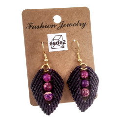 Verguld RVS Donkerpaarse Macramé Blad Oorbellen met Sedimentstenen