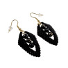 Verguld RVS Zwarte Macramé Blad Oorbellen met Zwarte Agaatstenen