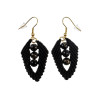 Verguld RVS Zwarte Macramé Blad Oorbellen met Zwarte Agaatstenen