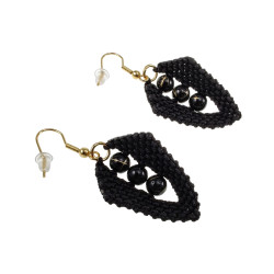 Verguld RVS Zwarte Macramé Blad Oorbellen met Zwarte Agaatstenen