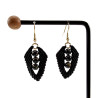 Verguld RVS Zwarte Macramé Blad Oorbellen met Zwarte Agaatstenen