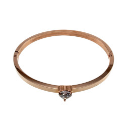 Dames - Roségoud RVS - Bangle Armband met Hartvormige Zirkonia