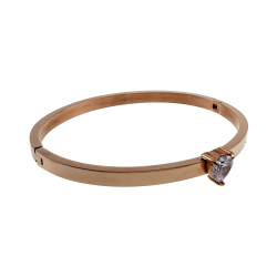 Dames - Roségoud RVS - Bangle Armband met Hartvormige Zirkonia