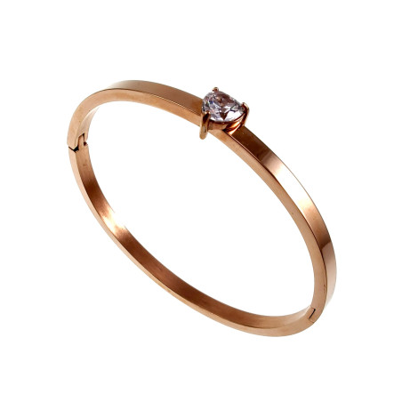 Dames - Roségoud RVS - Bangle Armband met Hartvormige Zirkonia